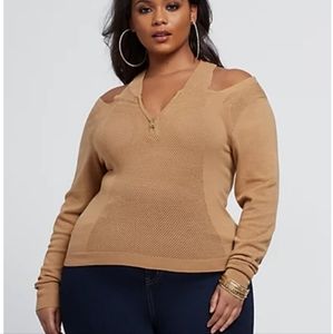 FTF COLD SHOULDER ZIP SWEATER